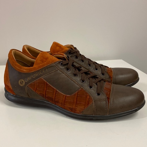 CAPORICCI Real Alligator trim suede and Calf leather sneakers.